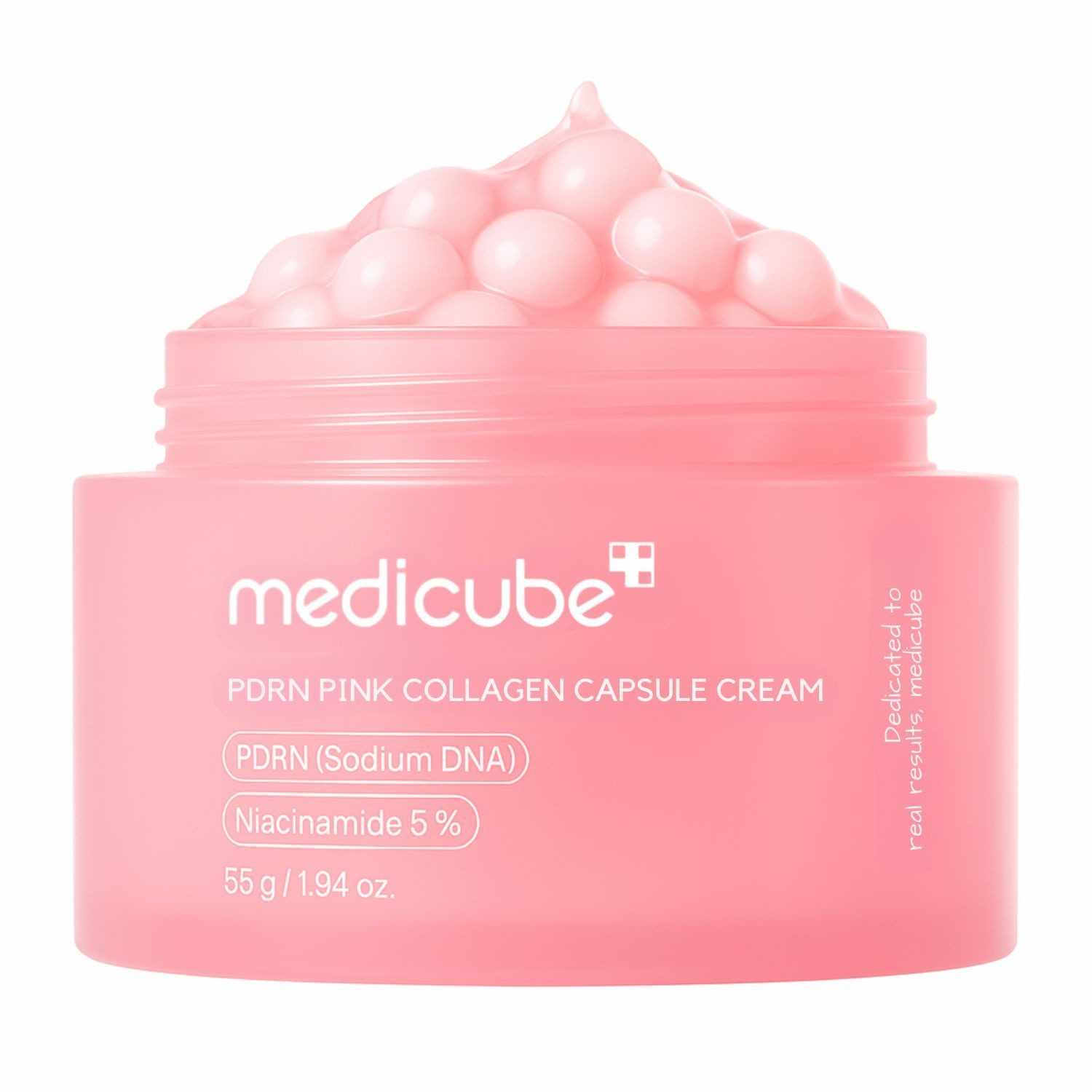 Rosa Tiegel mit Medicube PDRN Pink Collagen Capsule Cream, 55g. Enthält PDRN und Niacinamid 5%.