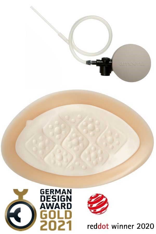 Brustprothese mit Luftkammer und Zubehör. Auszeichnungen: German Design Award Gold 2021, Red Dot Winner 2020.
