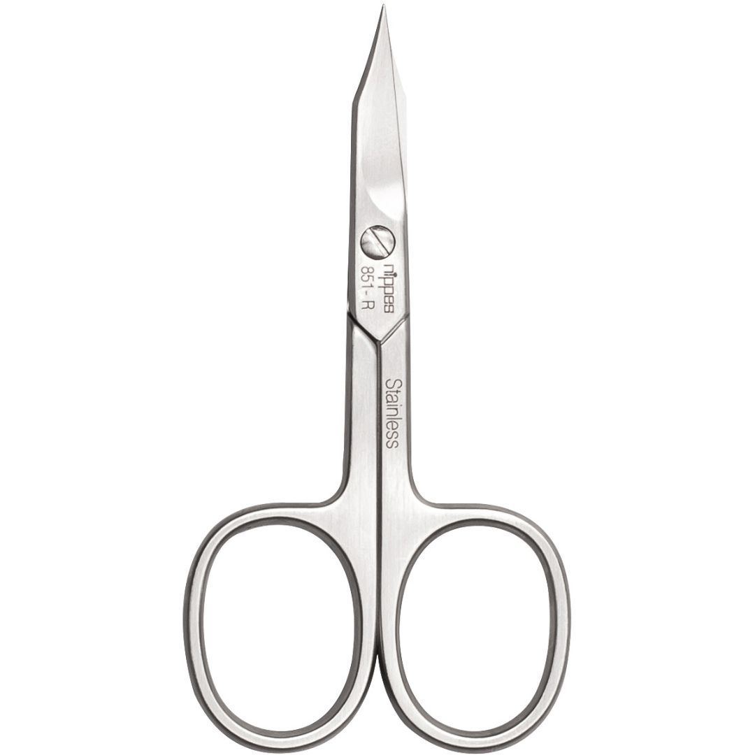 Nagelschere aus rostfreiem Stahl. Mit abgerundeten Griffen und spitzer Spitze. Marke: nippes, Modell 851-R.