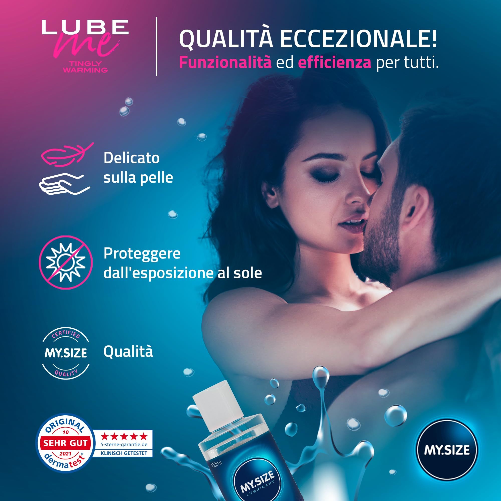 MY.SIZE Lube Me Tingly Warming Gleitgel, 100ml Flasche, mit Paar und Siegeln.