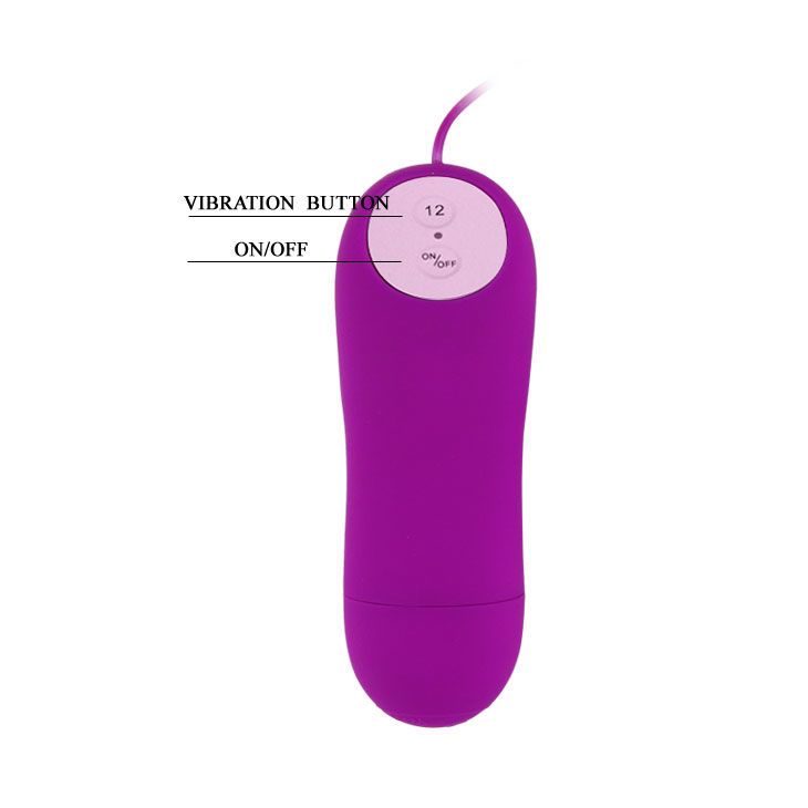 Lila Vibrator (90x25mm) und Fernbedienung (80x30mm). Beide mit Schnur.