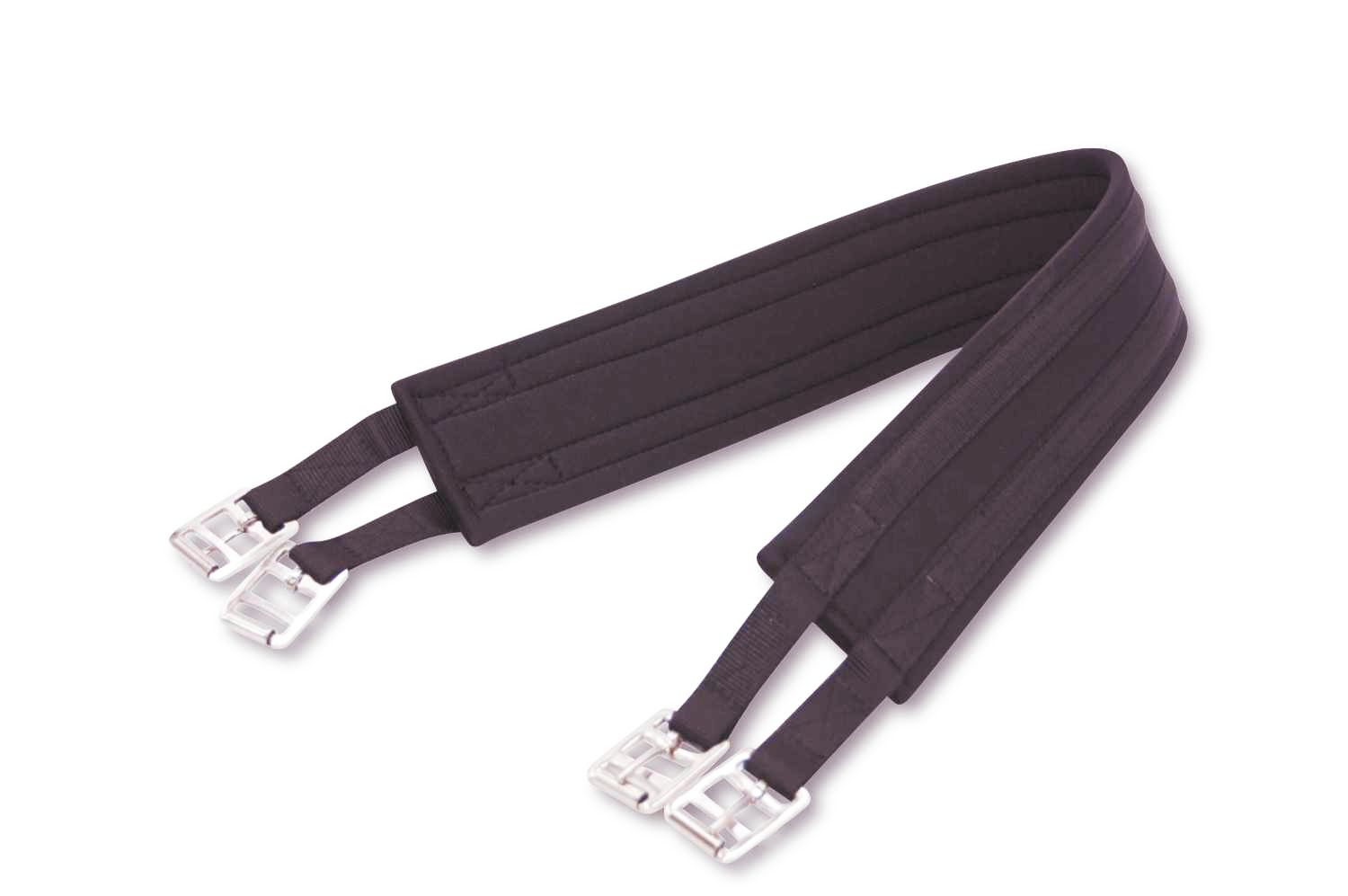 Schwarzer Sattelgurt mit Schnallen.