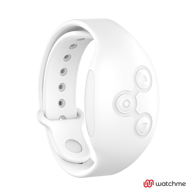 Weißes Armband-Steuergerät mit drei runden Bedienelementen und verstellbarem Riemen.