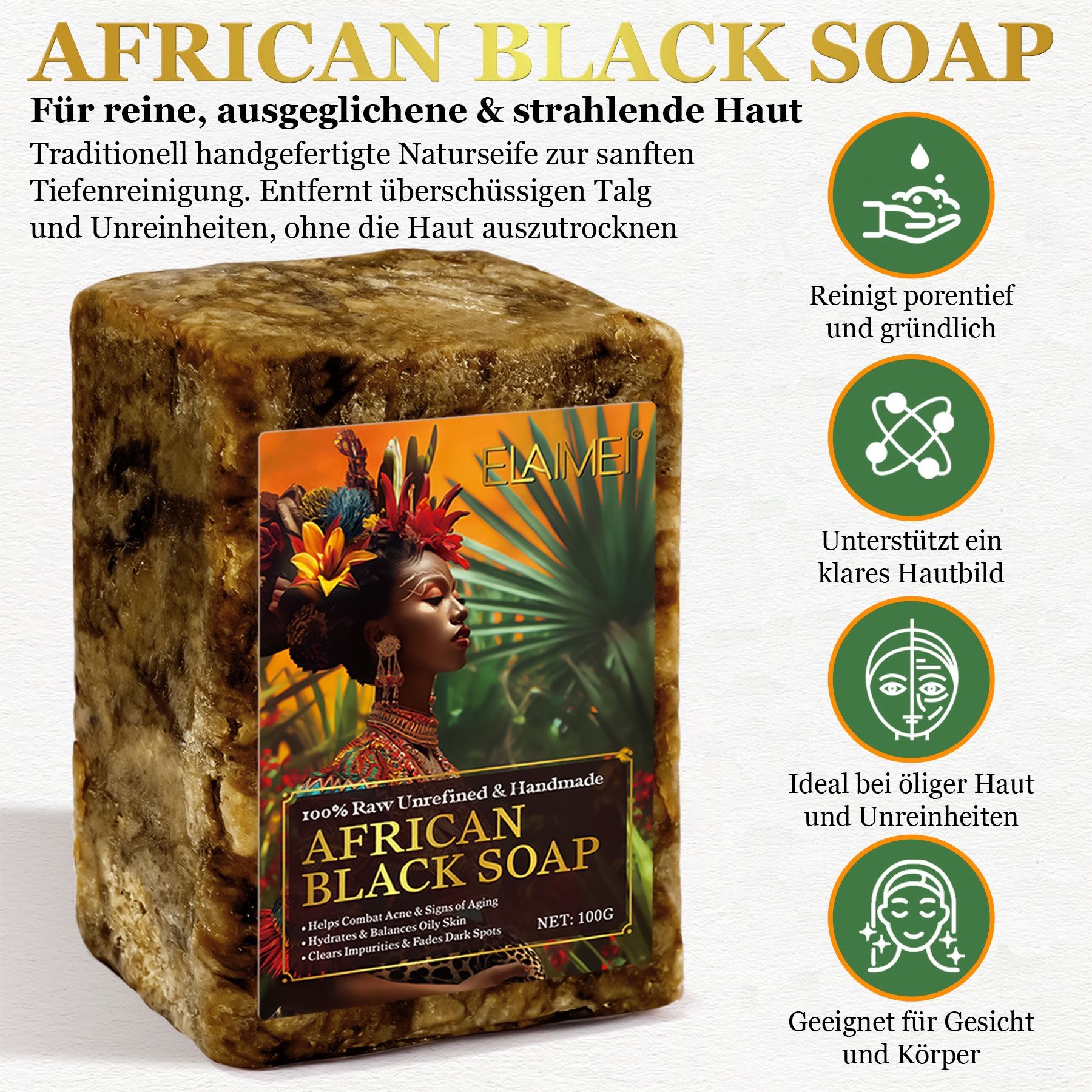 Aliver Afrikanische Schwarze Naturseife für Hautpflege