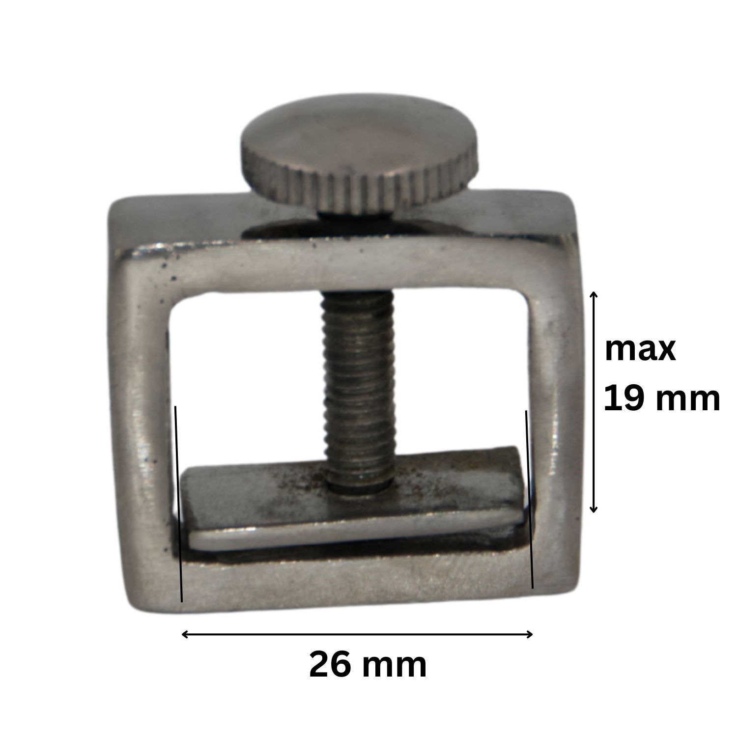 Metall-Leinenfrosch mit Schraube. Quadratische Form mit Schraube. Maße: 26 mm x 19 mm.