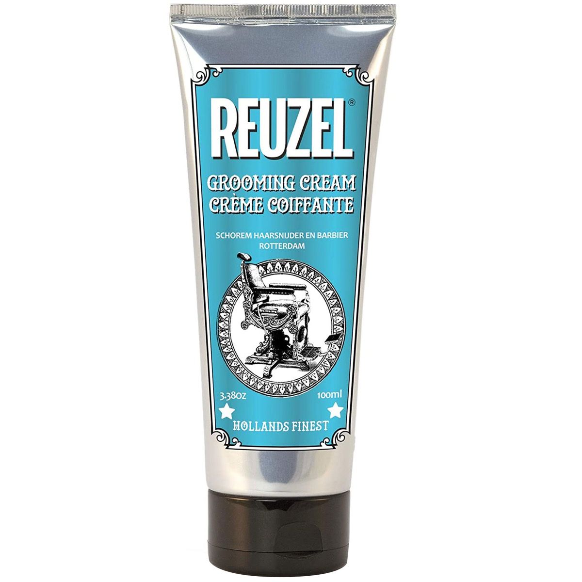 Reuzel Grooming Cream Tube, 100ml, mit Barberstuhl-Motiv.