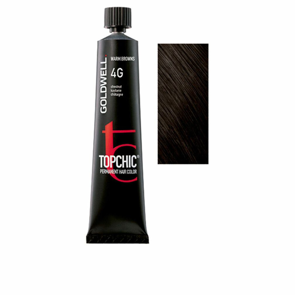 Goldwell Topchic Haarfarbe 4G. Schwarze Tube mit Farbprobe. Warm Browns, Kastanienbraun. Permanente Haarfarbe.