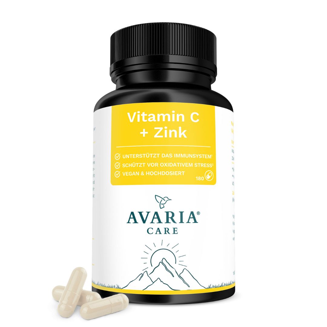 AVARIA CARE® Vitamin C 1000mg – gepuffert & magenschonend – mit 15 mg Zink – vegan