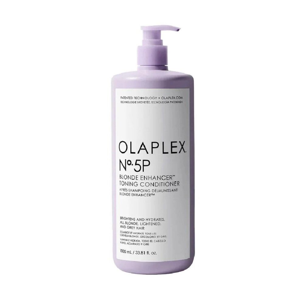 Olaplex N°5P Conditioner in lavendelfarbener Flasche mit Pumpspender.
