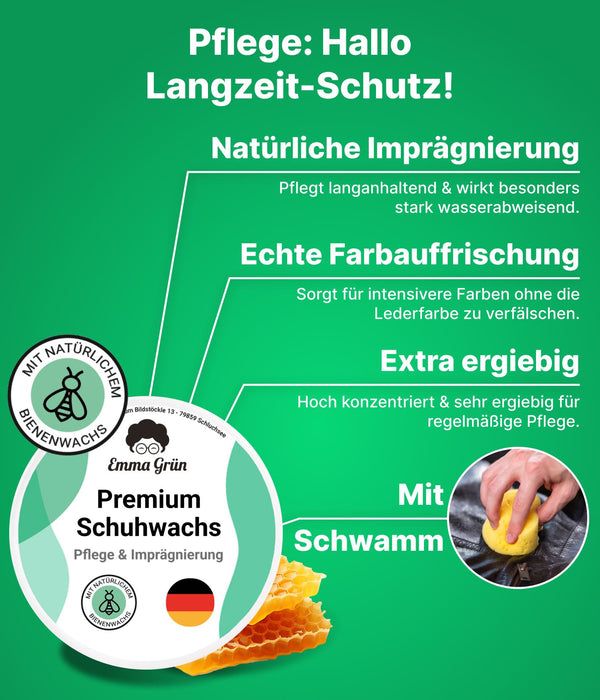Emma Grün® Lederschuhe pflegen Set mit Reiniger & Wachs