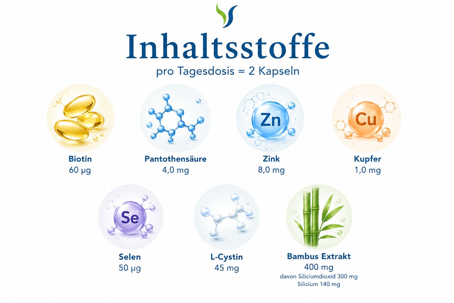 Grafik der Inhaltsstoffe von Vitalsee Haut Haare Nägel opus magnum.
