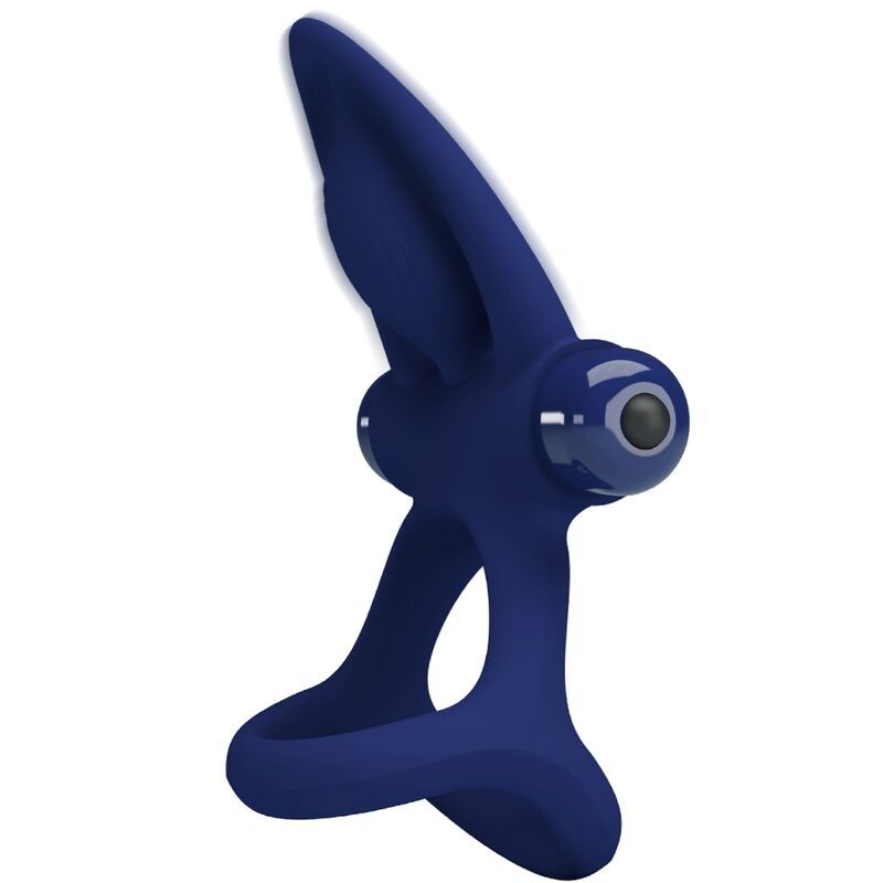 Blauer Doppelring mit Vibrationsfunktion. Ringförmige Basis, erhabene Elemente und Vibrationskopf.