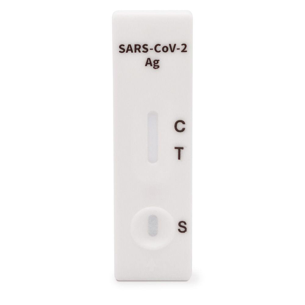Teststreifen mit den Markierungen C, T und S. Aufdruck: SARS-CoV-2 Ag.