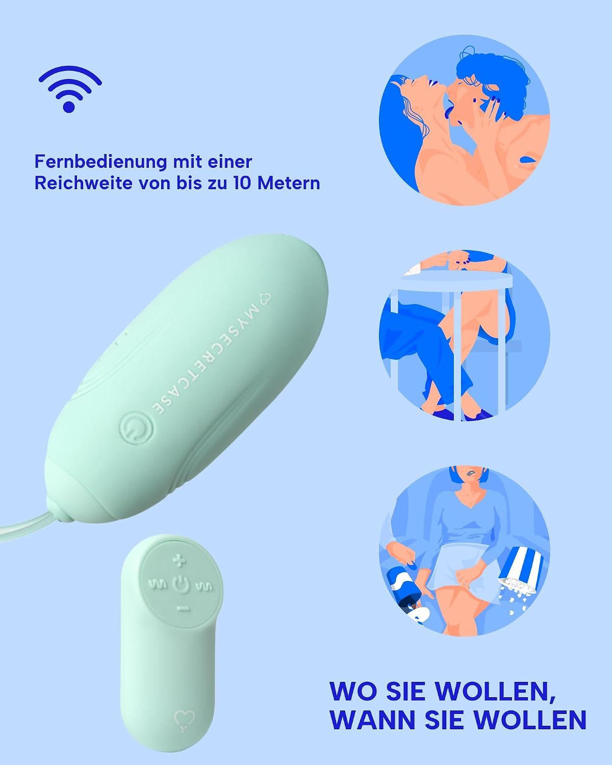 Hellgrüner Vibrator mit Fernbedienung, 7 cm lang, 2,8 cm Durchmesser.