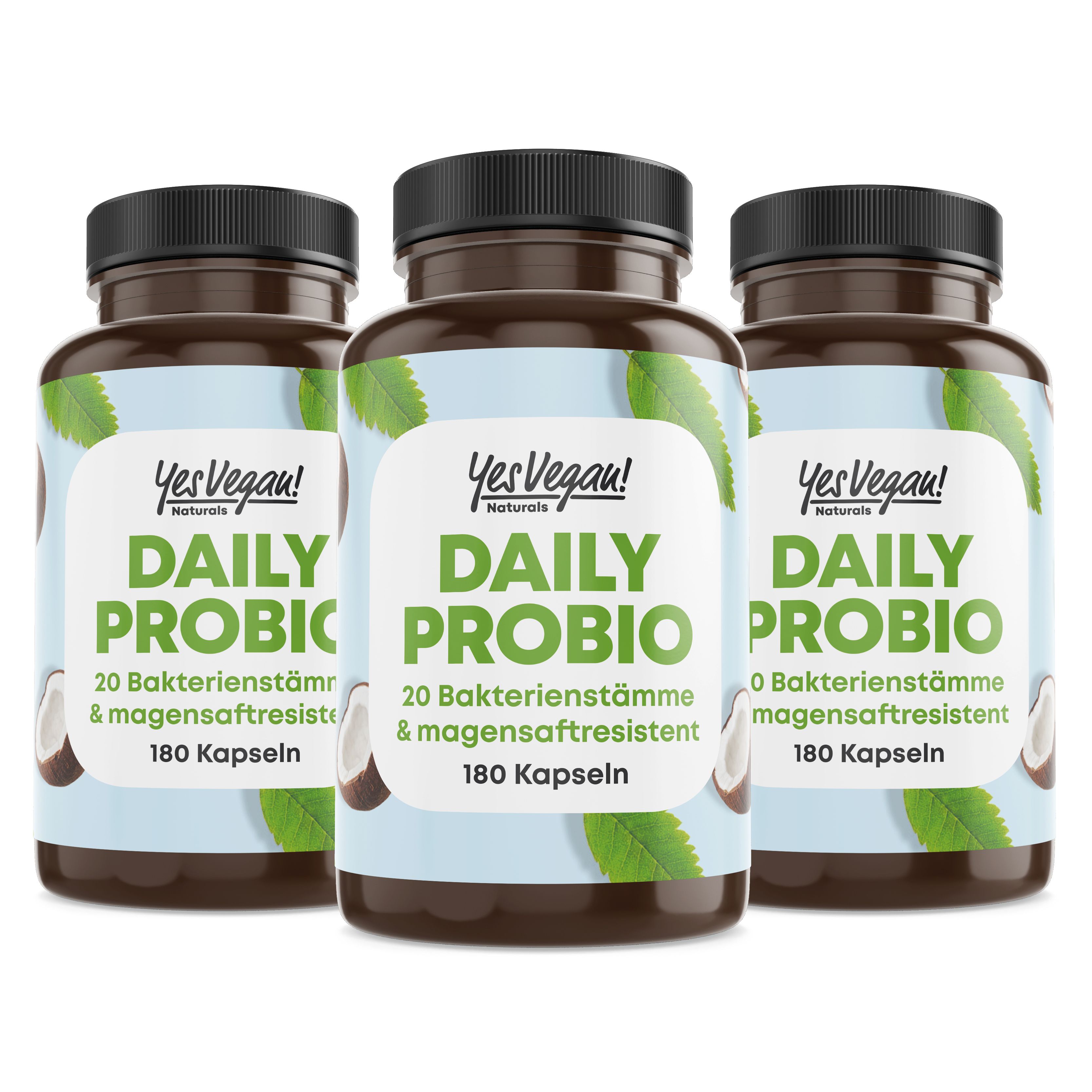Yes Vegan® Daily Probio – 20 Bakterienstämme, 100 Mrd. KBE, vegan & magensaftresistent – 180 Kapseln