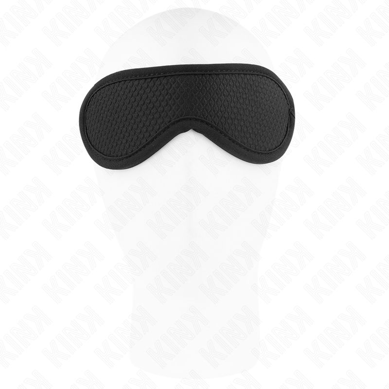 Schwarze Augenbinde auf einem weißen Kopf. Strukturierte Oberfläche, schwarzer Rand.