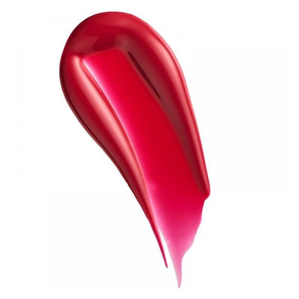 Roter Lipgloss-Abstrich auf weißem Hintergrund. Glänzende Textur, Farbverlauf von intensiv nach transparent.