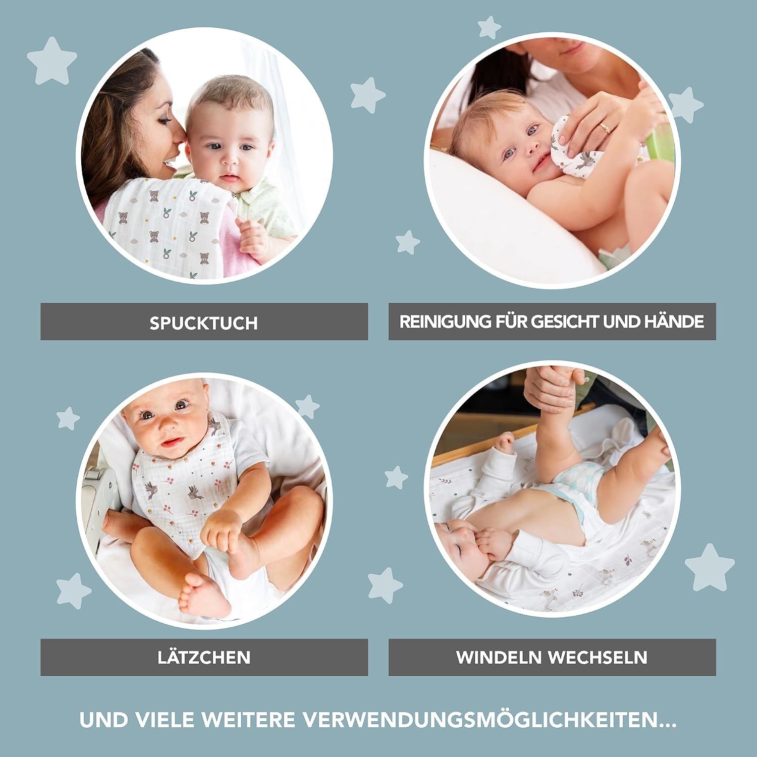 Kikido Mullwindeln Baby 100% Baumwolle