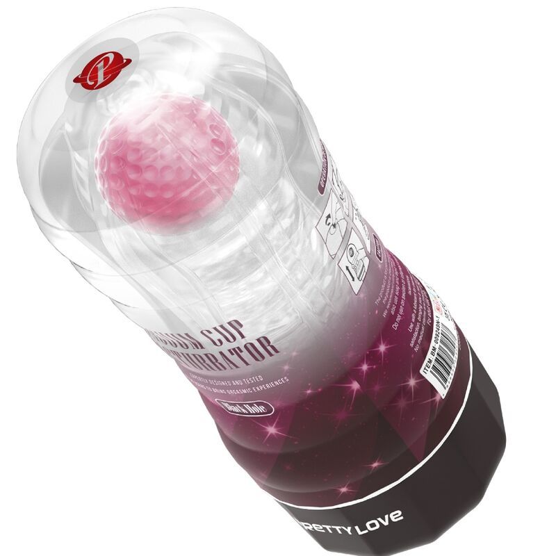 Pretty Love Black Hole Masturbator, schräg von der Seite, mit rosa Kugel und transparentem Gehäuse.