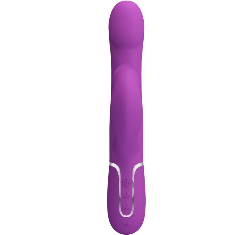 Lila Kaninchen-Vibrator mit silbernem Bedienfeld und Tasten.