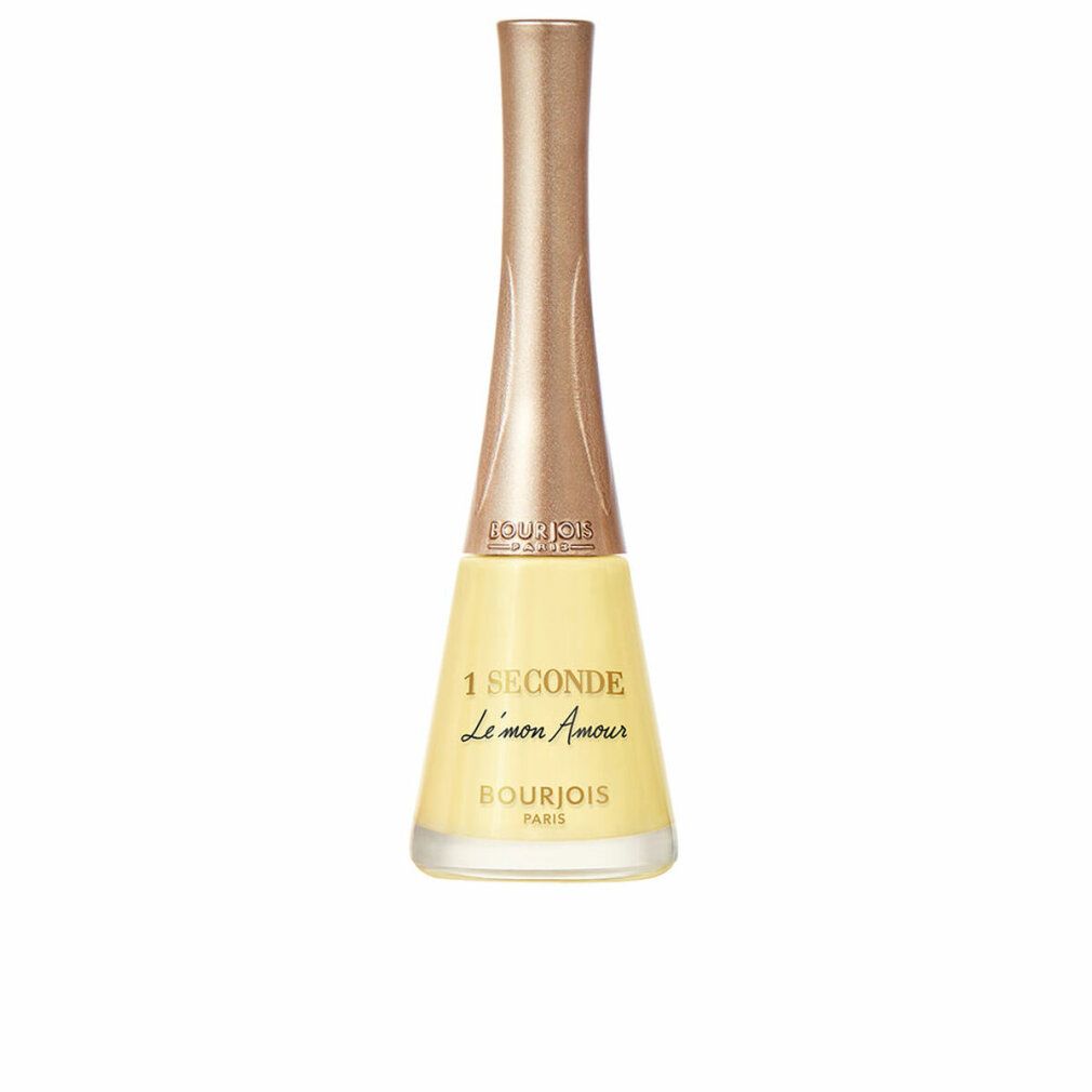 Gelber Nagellackflakon. Goldfarbener Deckel. Schriftzug: 1 Seconde, Le'mon Amour, Bourjois Paris.