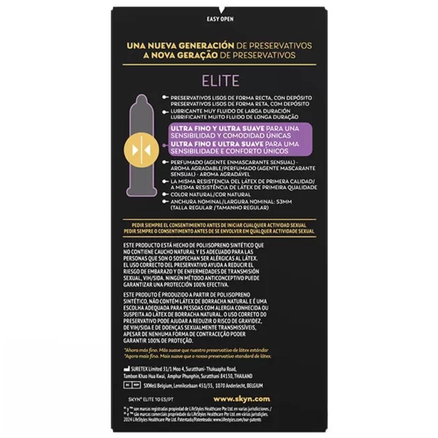 Schwarze Verpackung mit Produktinformationen. Text in mehreren Sprachen. Produktname: Elite. Enthält Informationen zu Eigenschaften und Inhaltsstoffen.