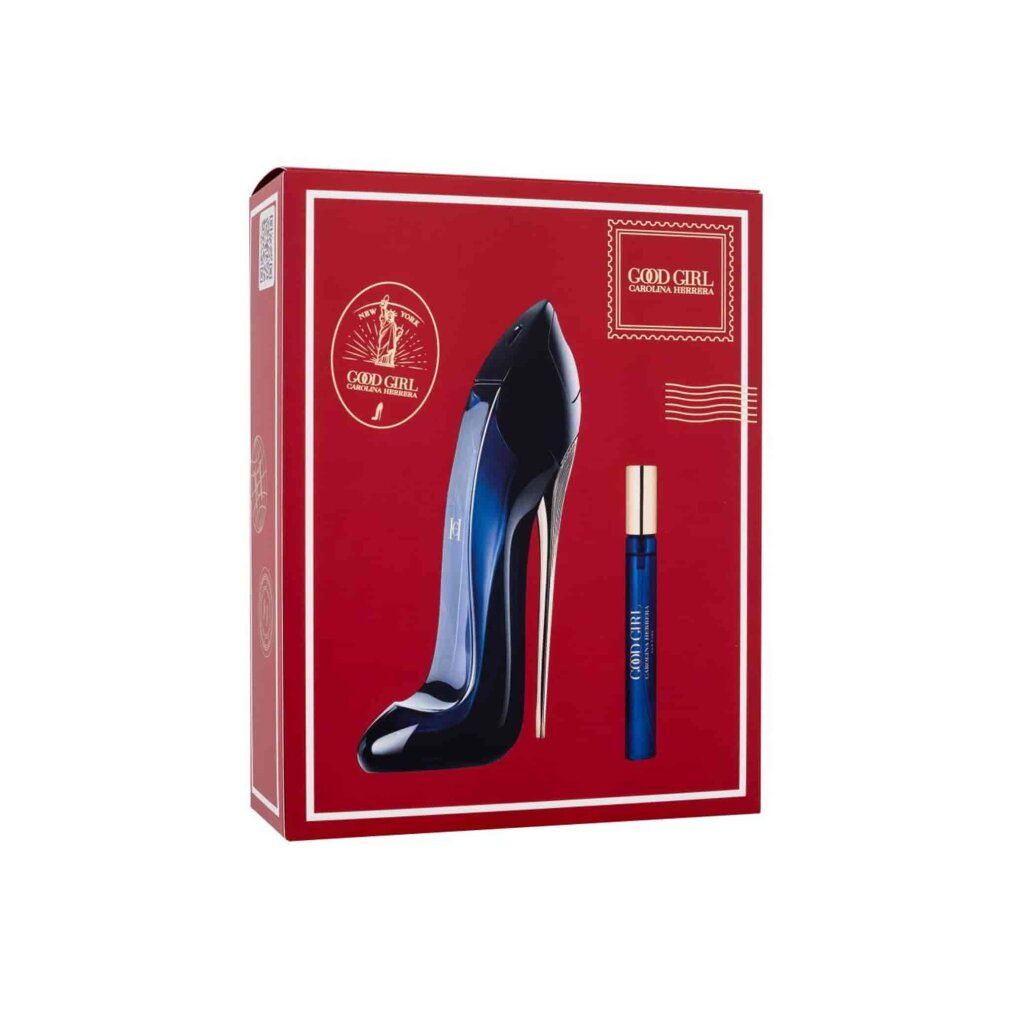 Carolina Herrera Good Girl Geschenkset mit Schuh-Parfümflakon und kleinem Rollerball.