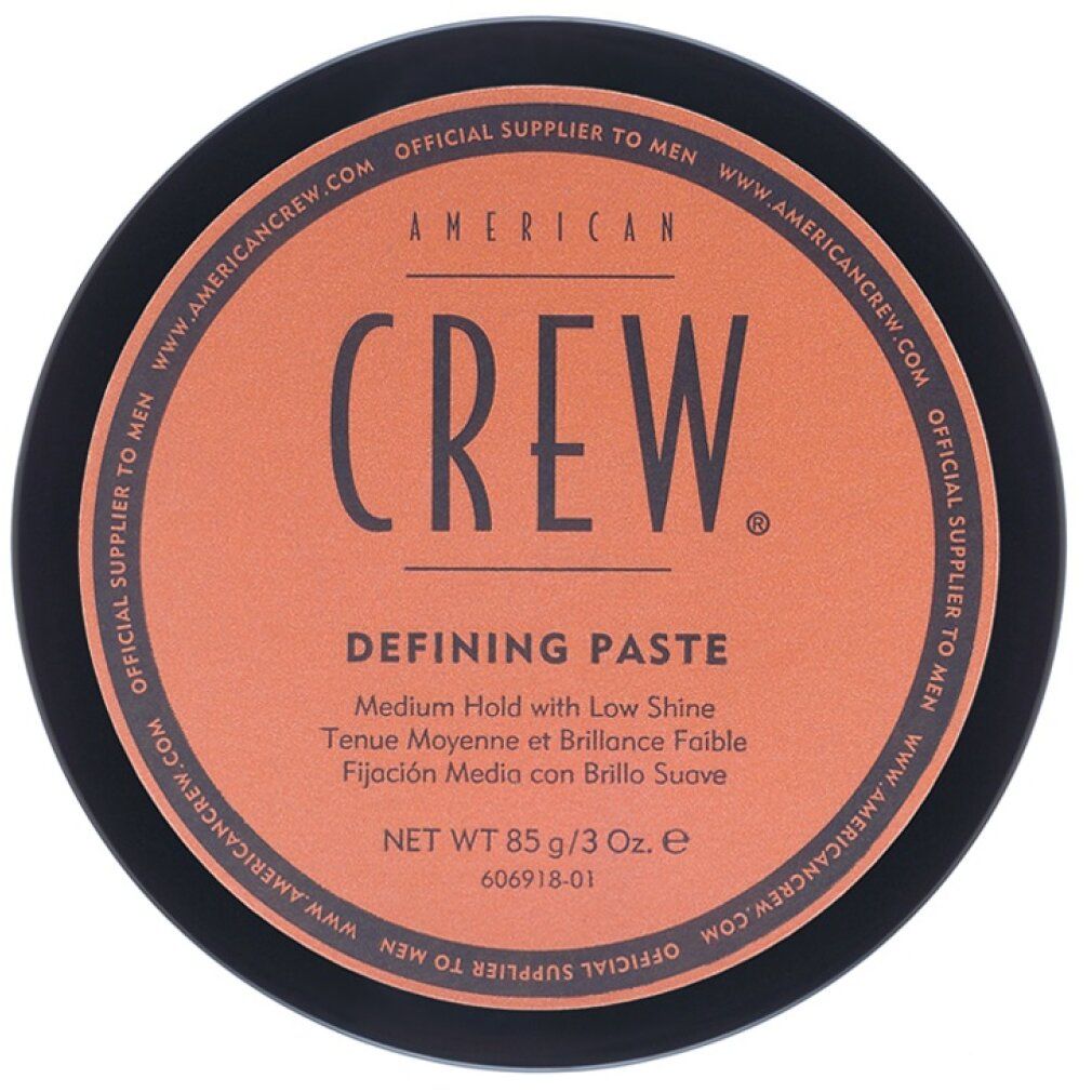 Schwarzer Tiegel mit braunem Schriftzug "American Crew Defining Paste".