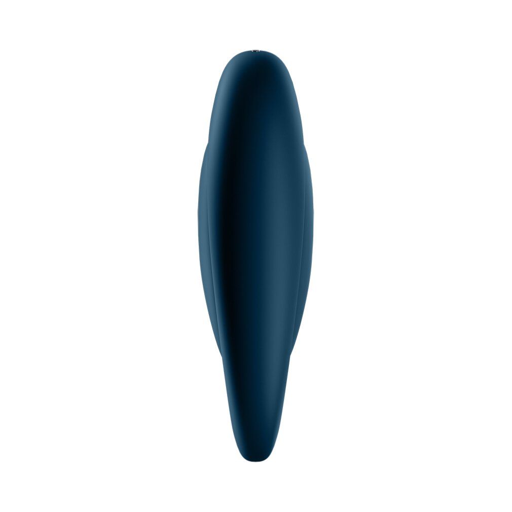 Dunkelblauer Vibrator. Tropfenförmig. Glatte Oberfläche.