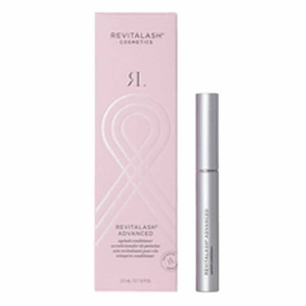 Rosa Verpackung und silberne Tube. Aufschrift: RevitaLash Advanced Eyelash Conditioner. Logo.