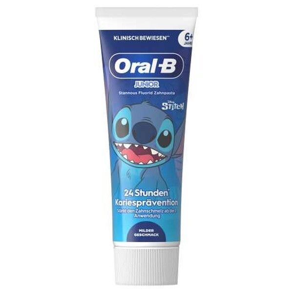 Oral-B Junior 6+ Jahre, Stitch Zahnpasta, milder Geschmack, entwickelt mit ZahnärztInnen, mit Stann