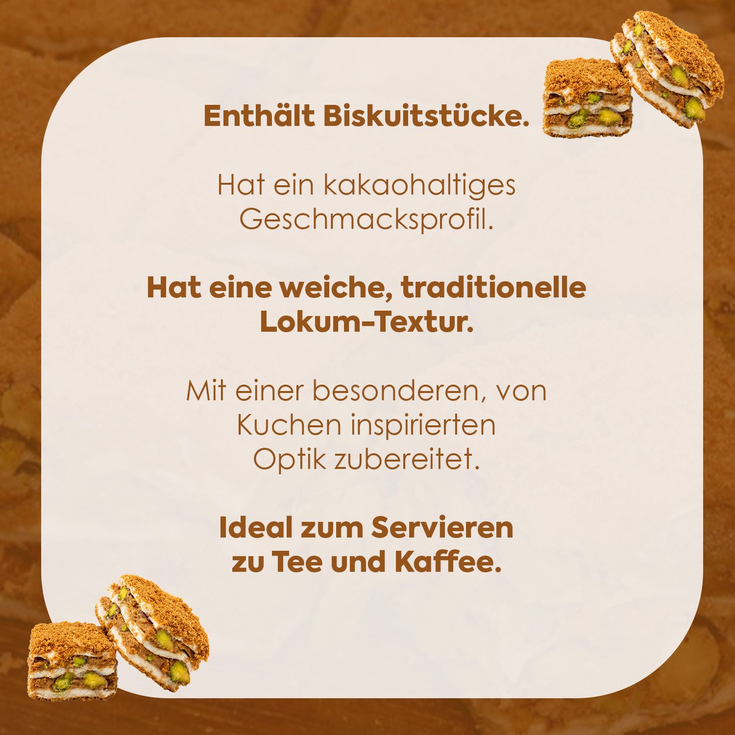 WeNatur Pistazien, Lotus Biscoff und Zimt Lokum
