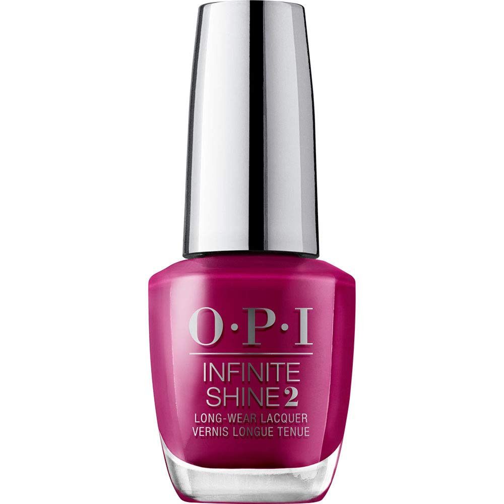 OPI Nagellackflasche, Infinite Shine 2, bordeauxfarben, silberner Deckel.