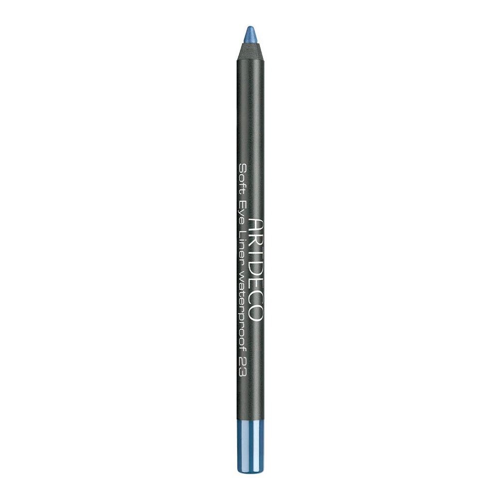 Kajalstift mit blauer Spitze und schwarzem Schaft. Text: Soft Eye Liner waterproof 23.