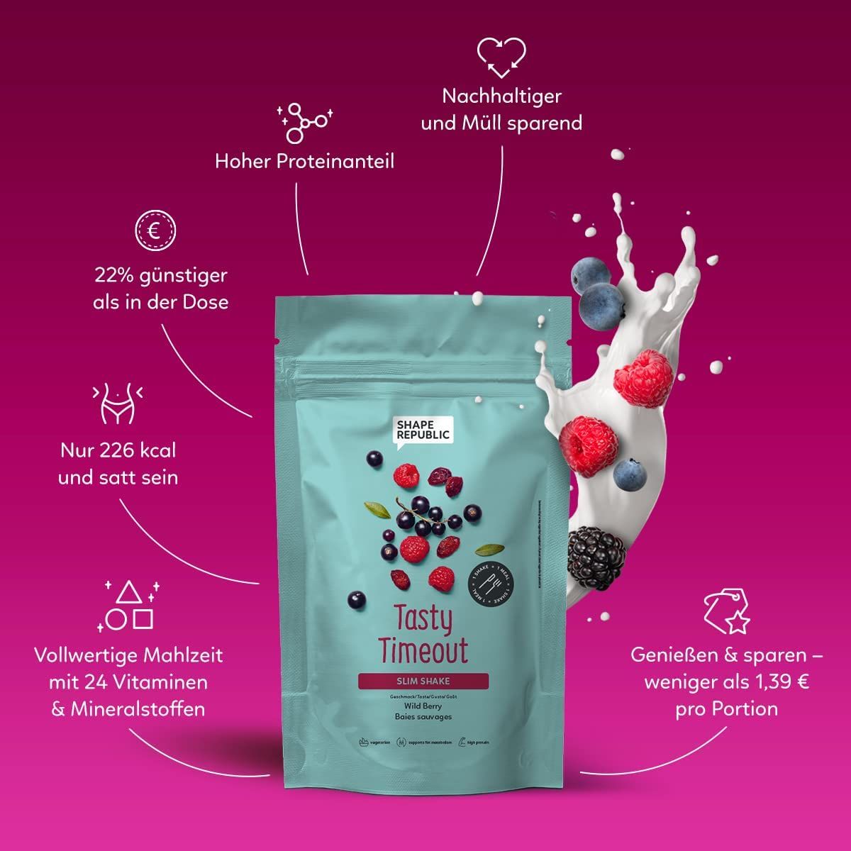 Shape Republic Slim Shake | Fitness Diät Shake zum Abnehmen | 24 Vitamine & Mineralstoffe