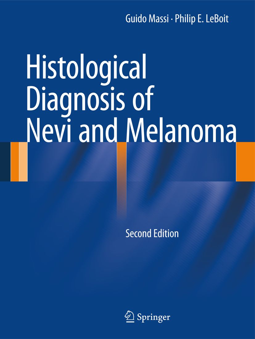Buchcover mit Titel: Histologische Diagnose von Nevi und Melanom. Autoren: Guido Massi, Philip E. LeBoit. Verlag: Springer. Blaue Farbgebung.