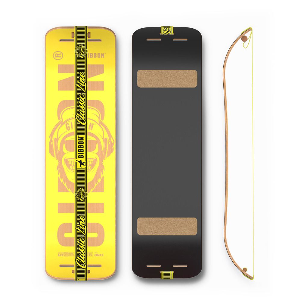 GIBOARD SET - BONZO CLASSIC: Vorderseite gelb, Rückseite schwarz, und die gebogene Form des Boards.