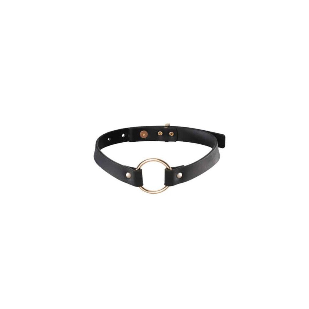 Bijoux Indiscrets maze - schmales Halsband mit Ring schwarz aus veganem Leder