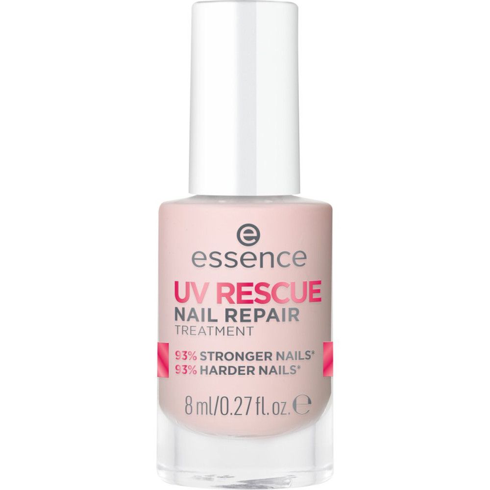 Essence UV Rescue Nagelreparaturpflege in einem hellrosa Fläschchen mit weißem Deckel. 8ml.