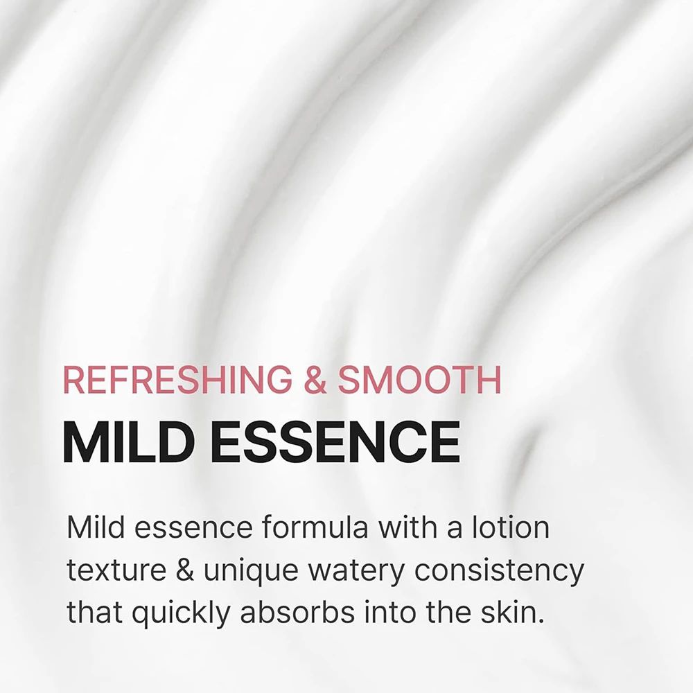 Text: Erfrischend & Glatt, Milde Essenz. Textur: Lotion, wässrige Konsistenz. Hintergrund: Cremefarben.
