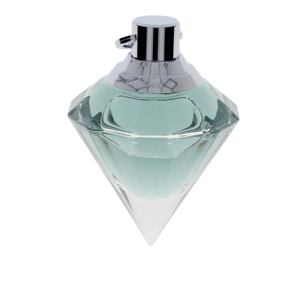 Diamantförmiger Flakon, hellgrünes Parfum, silberner Verschluss mit Ring. Marke Chopard.