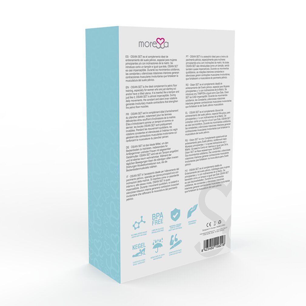 Rückseite der Produktverpackung. Text in mehreren Sprachen, Logos für BPA-frei, Kegel, etc.