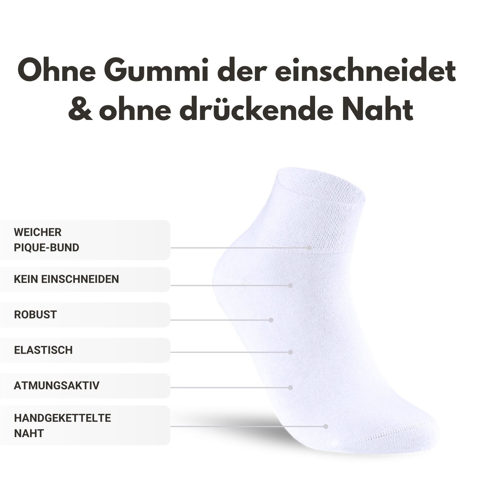 Diabetiker Quarter Socken mit Komfortbund ohne Gummi & ohne Naht für Damen und Herren
