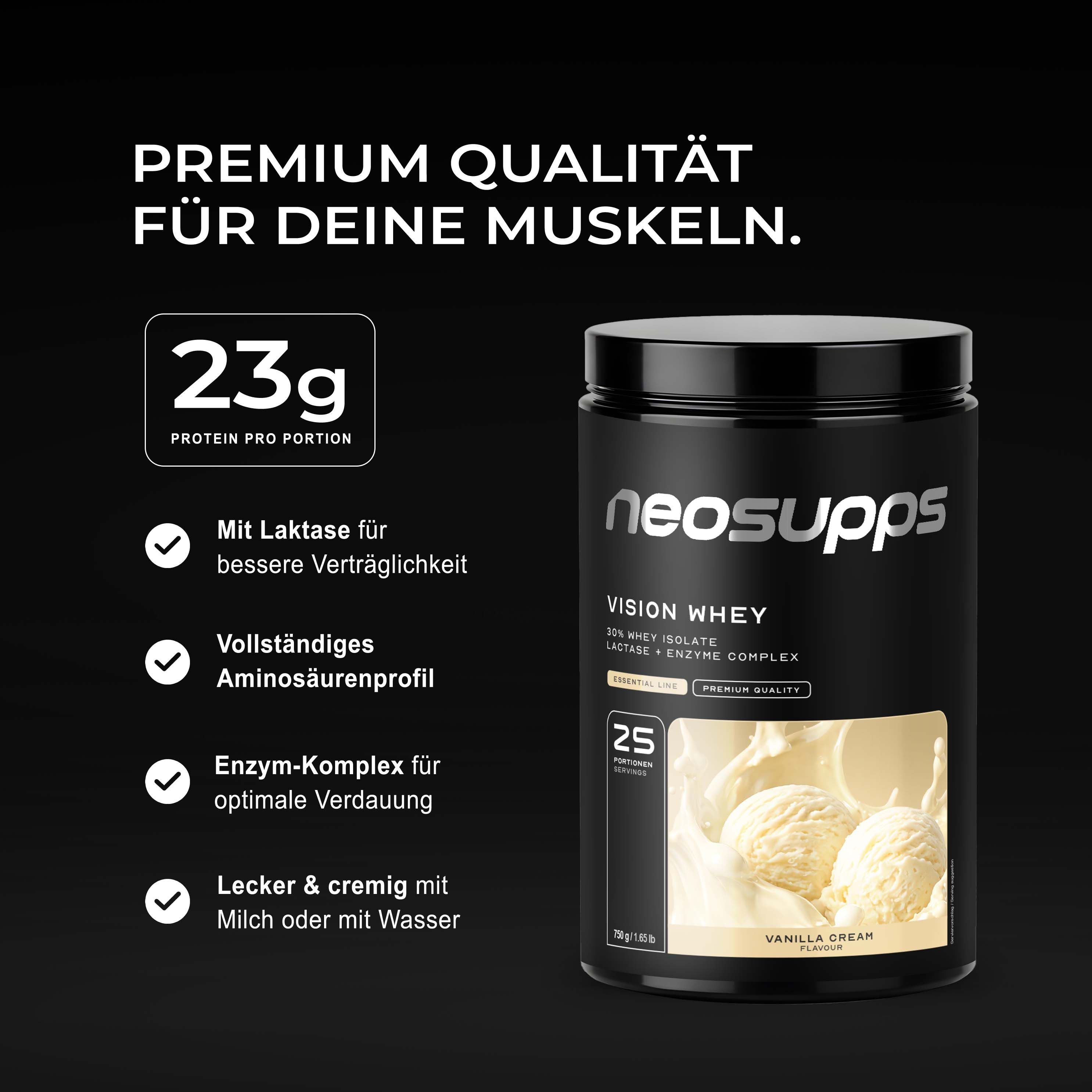 Neosupps Vision Whey Vanilla Cream, 750g, Eiweiss Protein Pulver, zum Muskelaufbau und Abnehmen