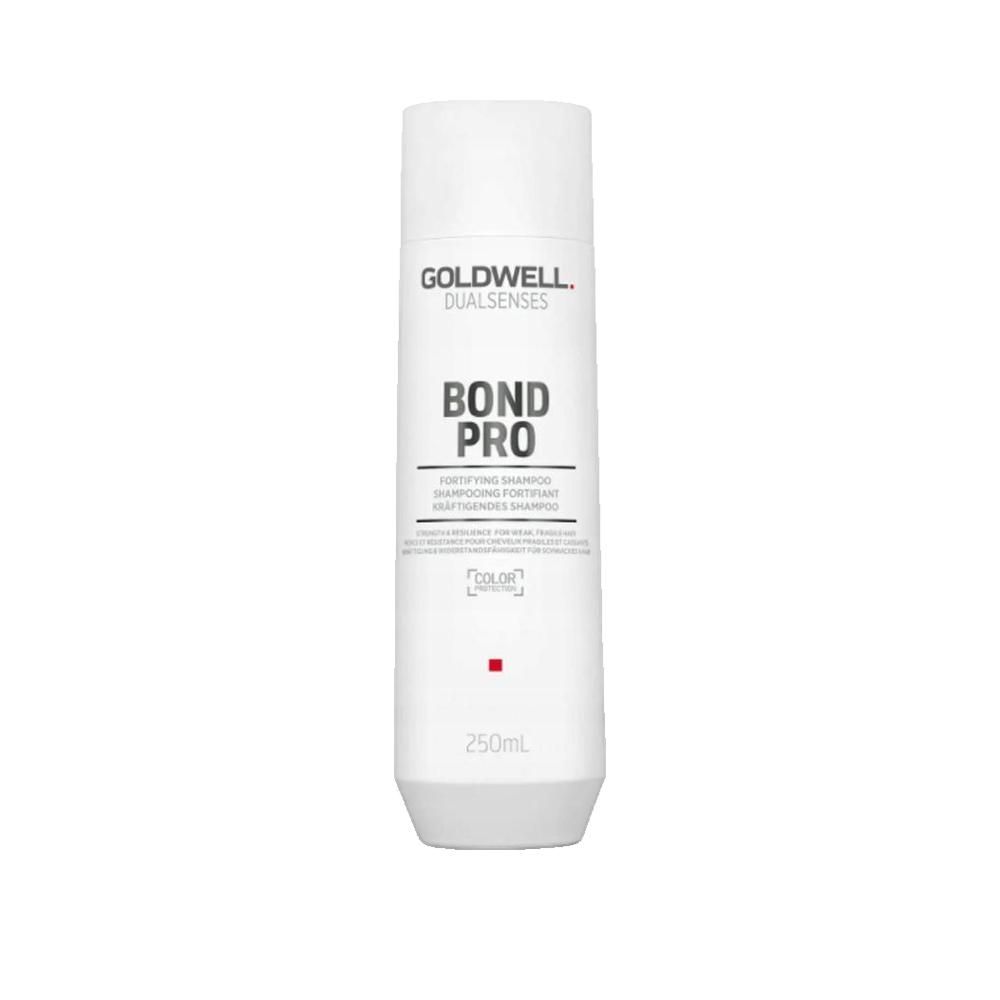 Goldwell Dualsenses Bond Pro Shampoo. Weiße Flasche mit schwarzer Schrift. Produktname und Logo deutlich sichtbar.