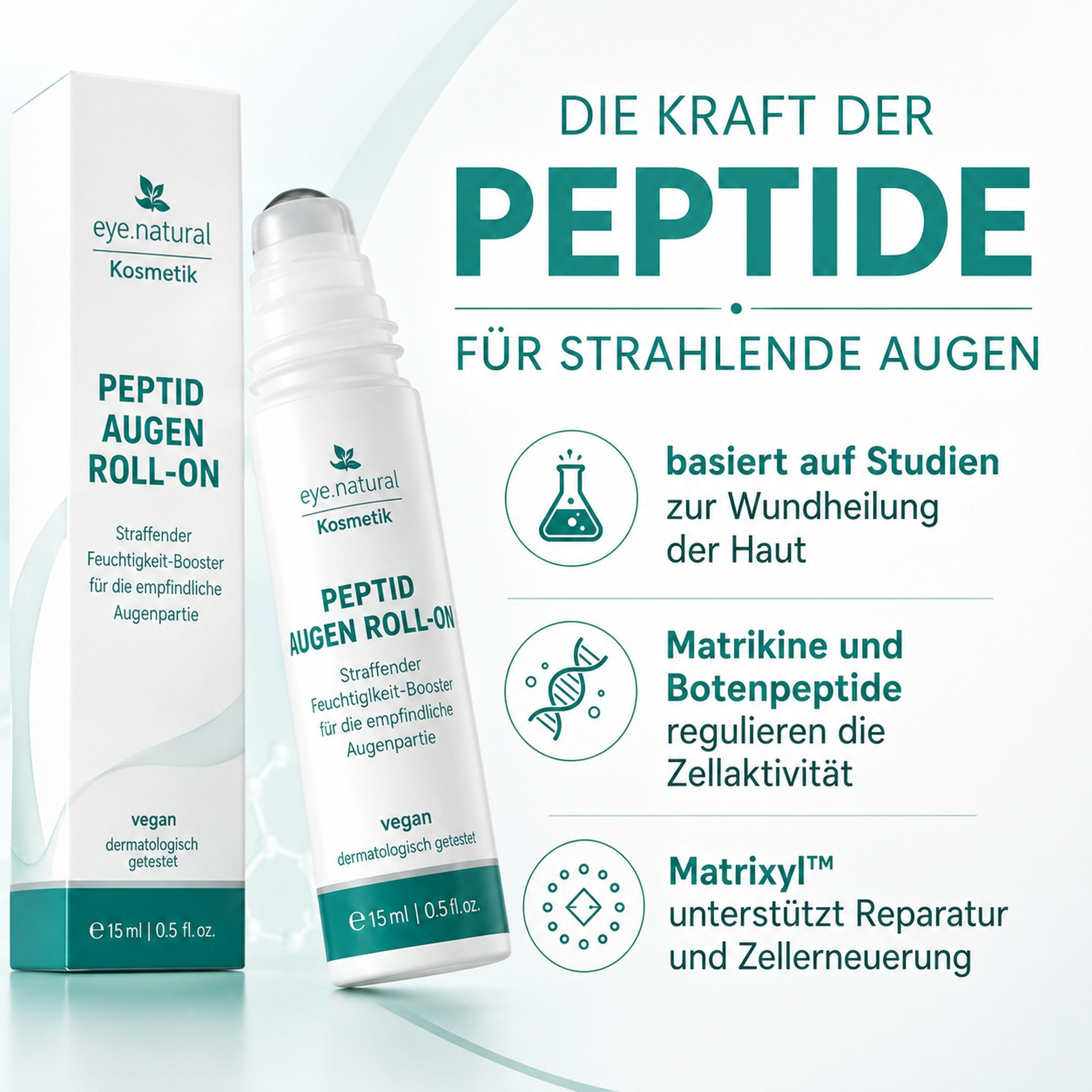 Verpackung und Roll-On des Peptid Augen Roll-Ons.