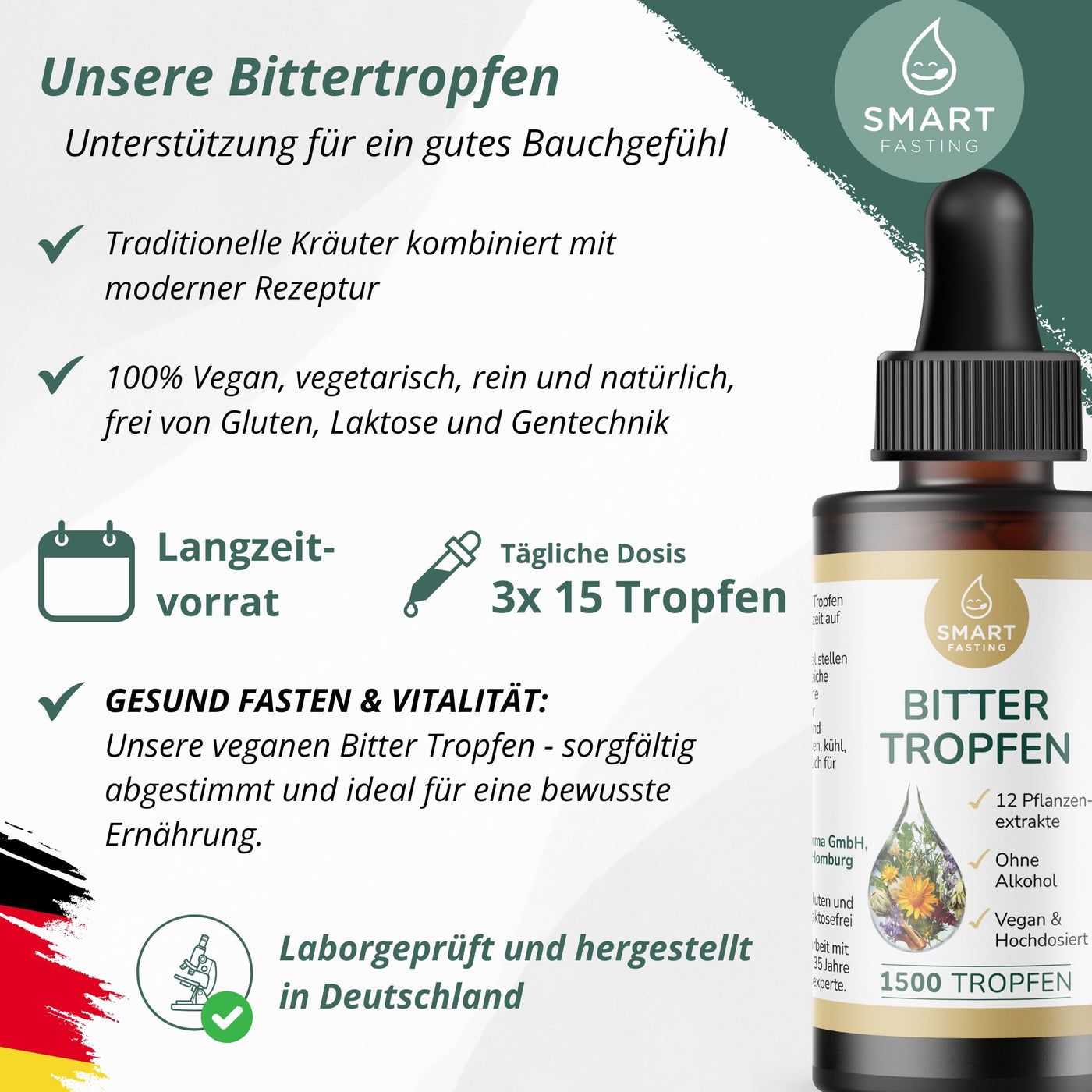 Smart Fasting® Bittertropfen - Ohne Alkohol - 12 Pflanzenextrakte - vegan - hochdosiert