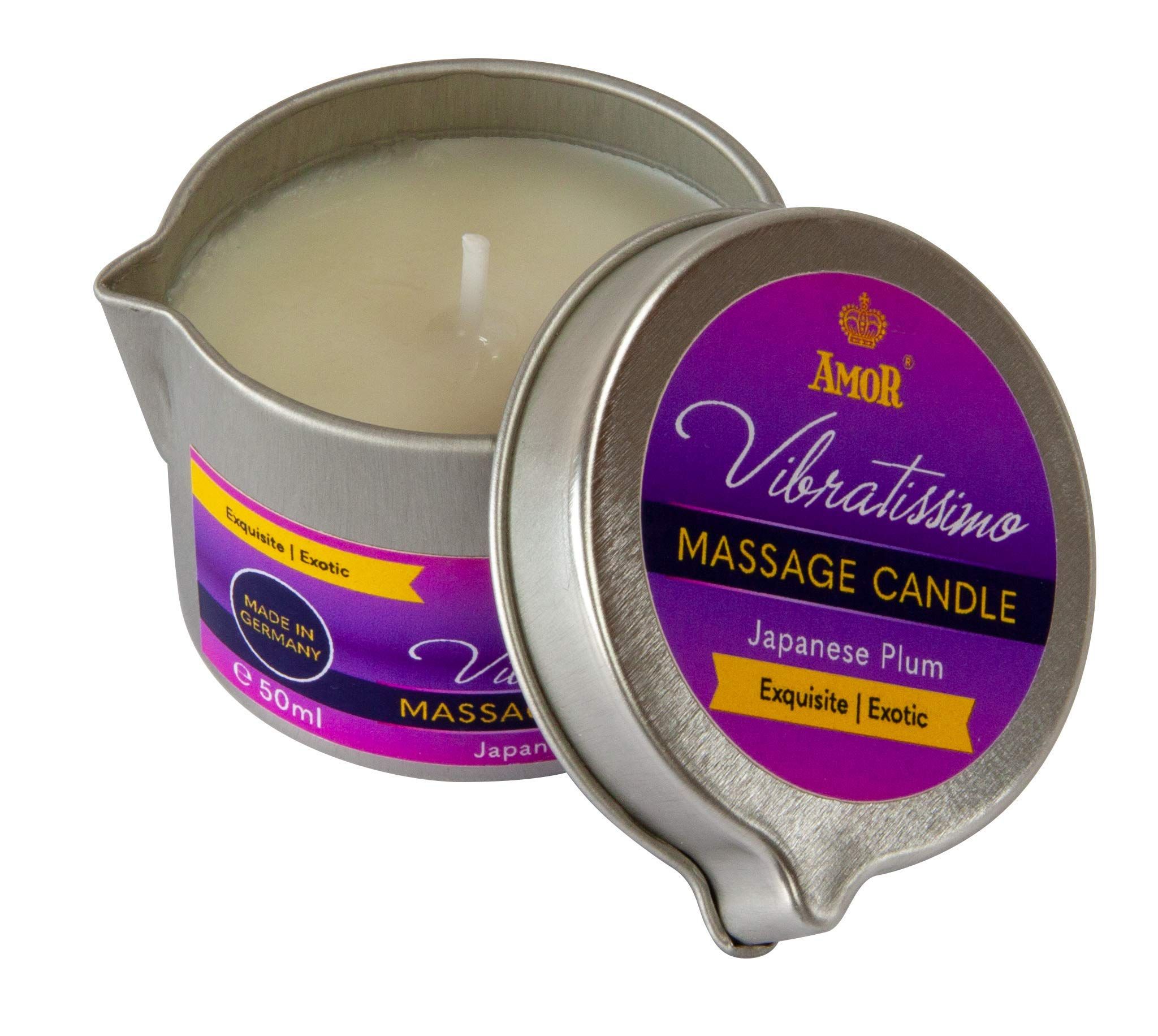 Massagekerze in Metalldose mit Deckel, Duft Japanese Plum.