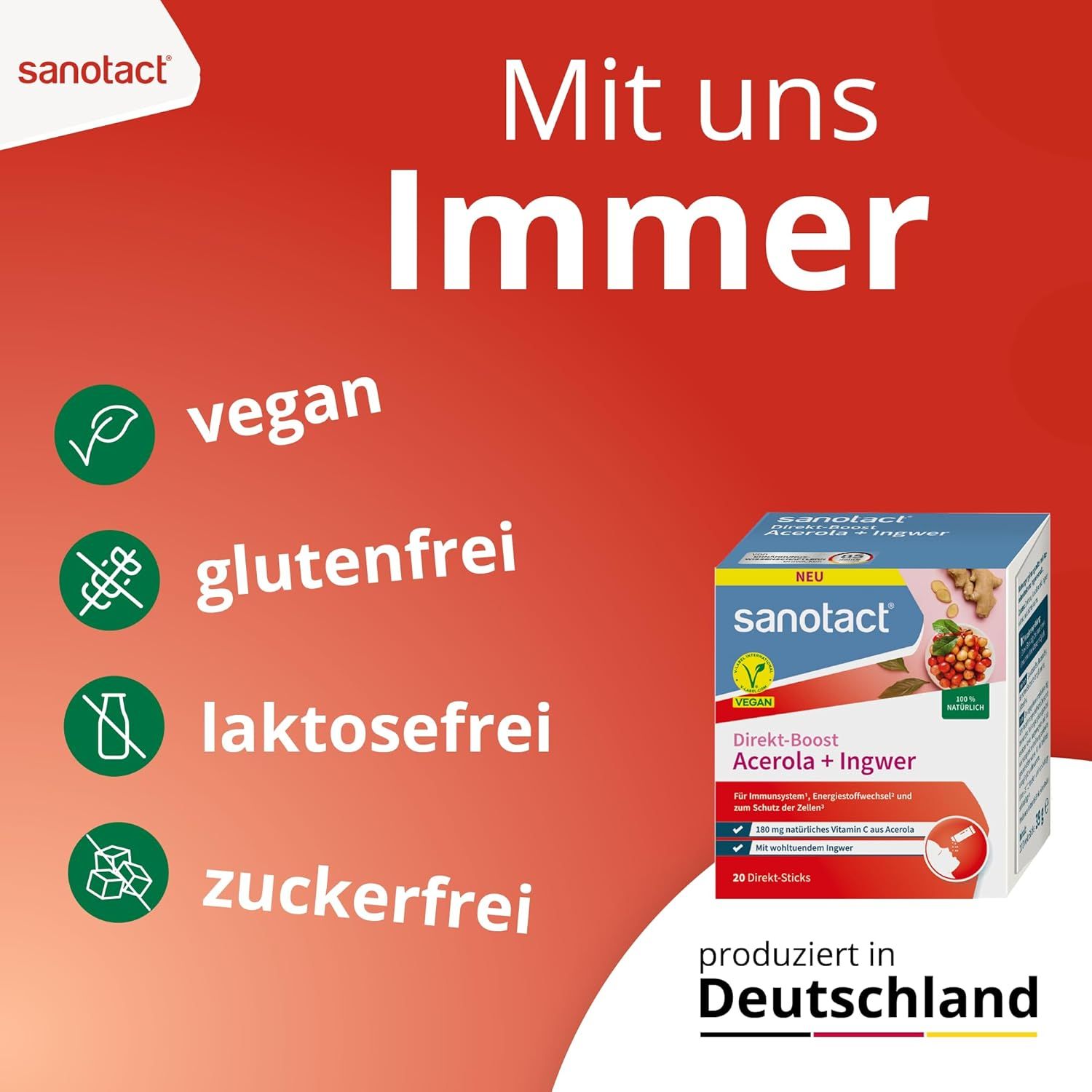 sanotact® Direkt-Boost Acerola + Ingwer Immun­system Sticks