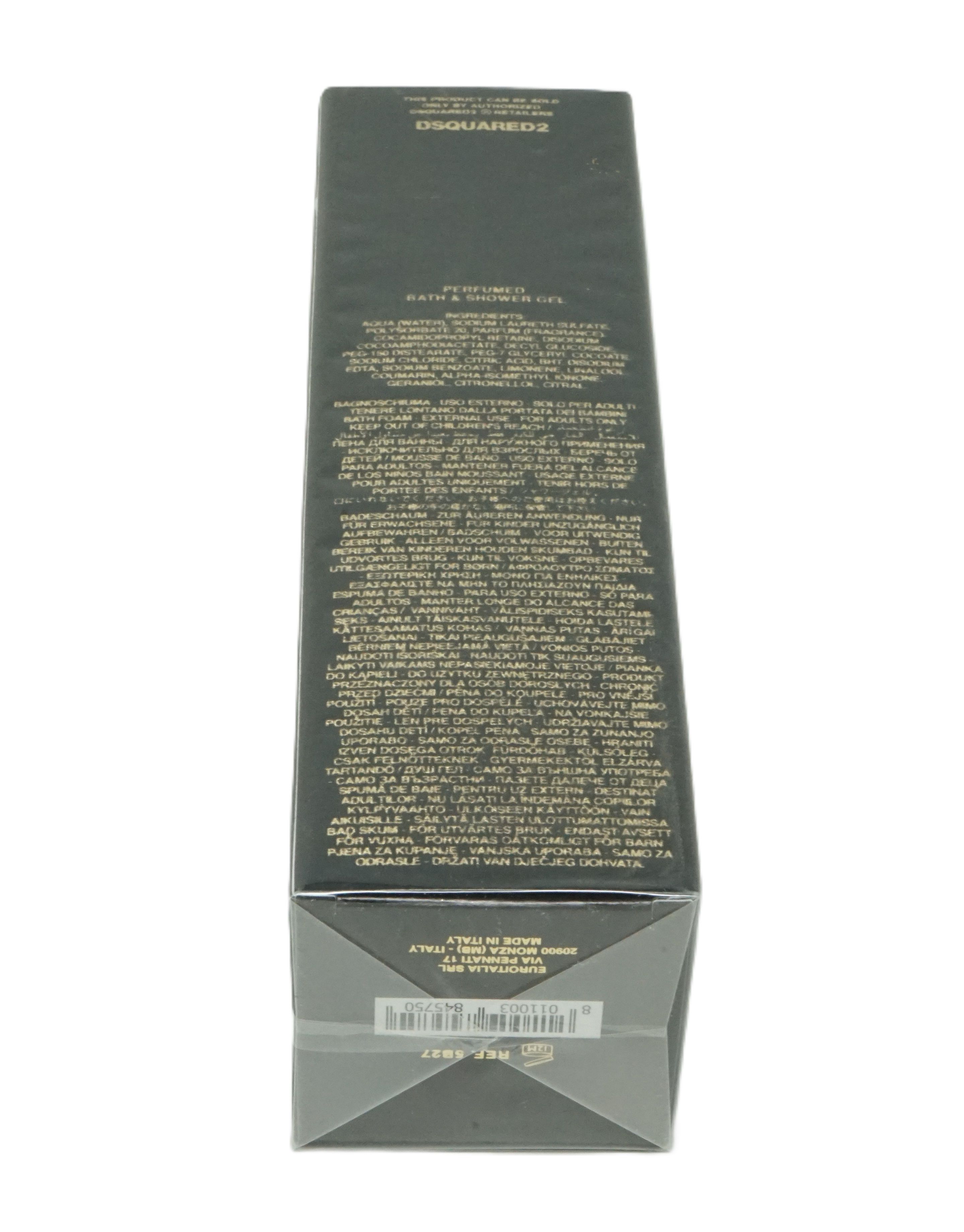 Verpackung von Dsquared2 Wood Duschgel mit detaillierten Produktinformationen.